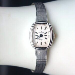 Vintage Helbros Quartz Womens Silver Tone Wristwatch New Battery Works
